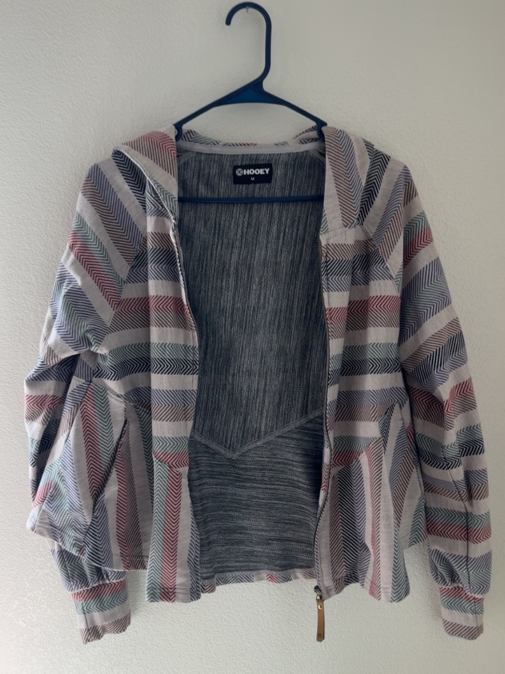 Hooey Striped Hooded Bomber Jacket - Neutral with Pink & Blue Accents